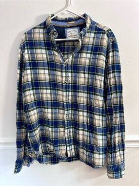 Denim & Flower by Ricky Singh long sleeve flannel shirt Large Blue Green Plaid